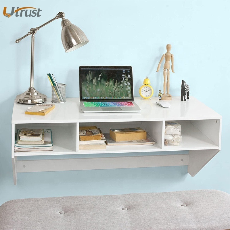 Multi functional space saving wall mounted folding wood table foldable computer dressing makeup convertible shelf and table