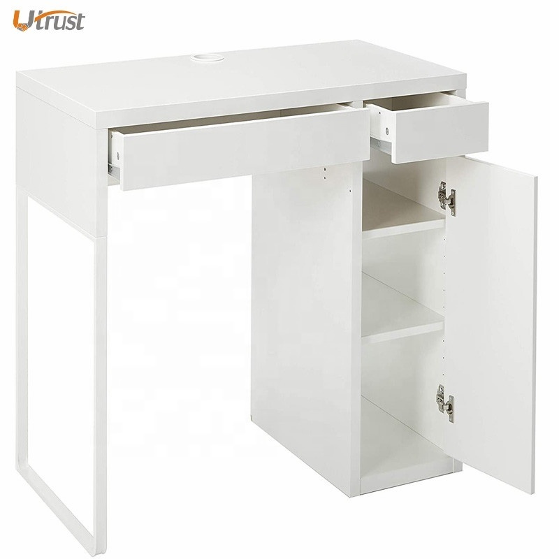 Wholesale white u shaped new wood table  glossy reception desks with 2 storage drawer and 1 door desk white chest office desk