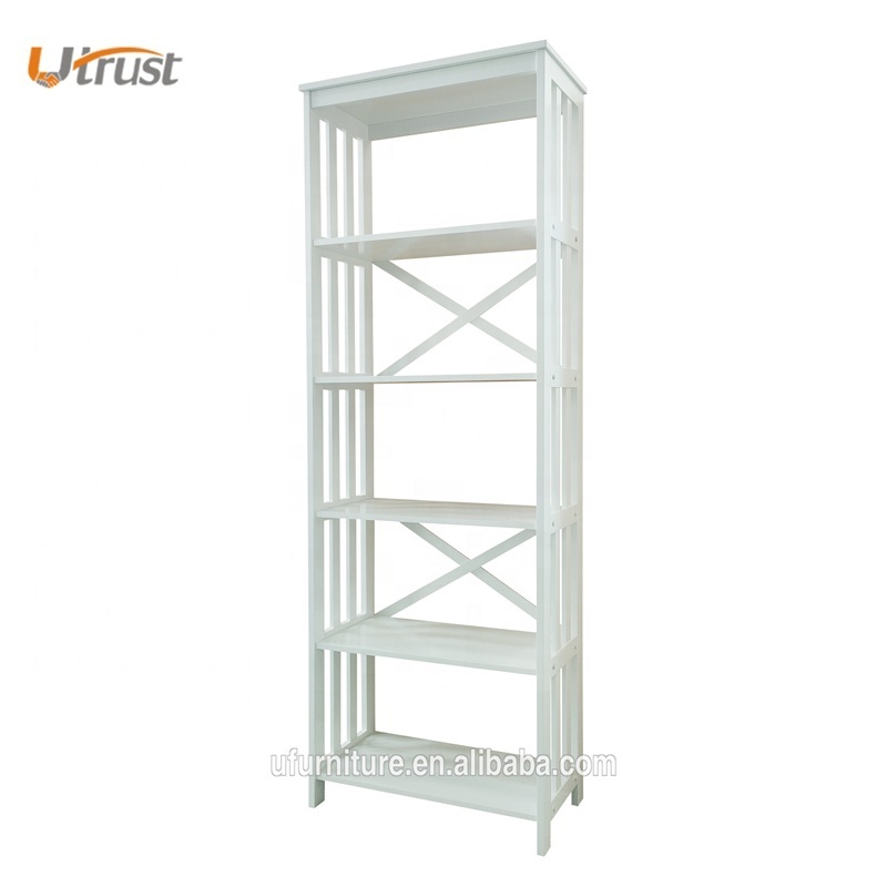 Industrial modern style tall shelves white office book shelf bookcase portable adjustable wood 5 tier bookshelf  bookcase