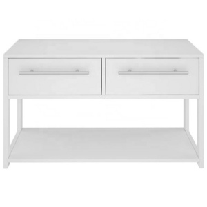 Opening multi functional entryway shoe storage hallway organizer white chrome console coffee table with 2 drawers silver handle