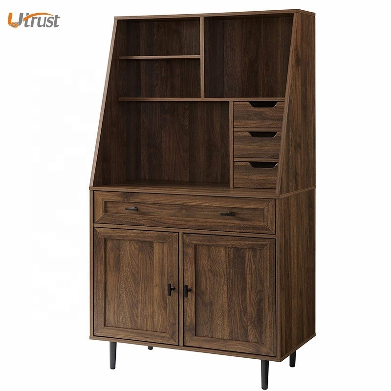 Quality best luxury dark walnut free standing kitchen durabox storage cabinets with sliding door cabinet pull out drawer storage