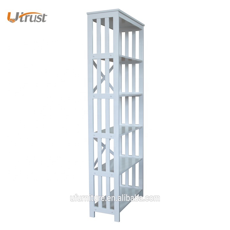 Industrial modern style tall shelves white office book shelf bookcase portable adjustable wood 5 tier bookshelf  bookcase