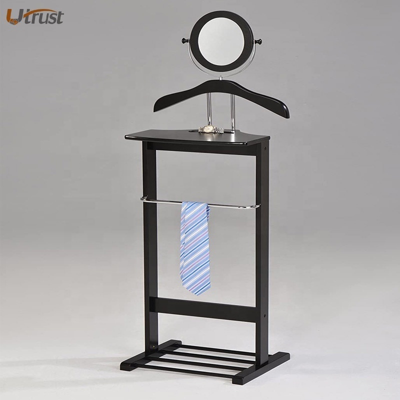 Competitive price adjustable furniture fancy elegant strong black color modern suit display floor valet hanger stand for entry