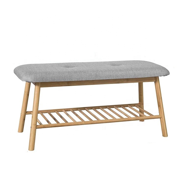 hottest cheap price  bamboo shoe rack bench with cushion