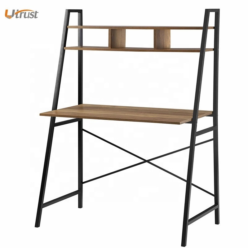 Industrial wood and metal x back ladder desk home office workstation writing ladder shelf new computer desk laptop office desk