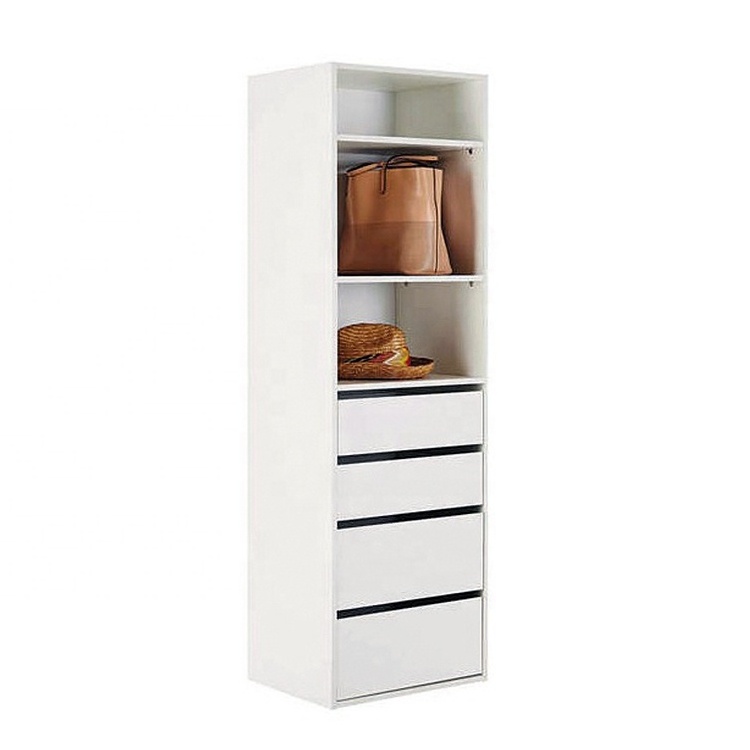 Simple design single size cloth closet wardrobe with 3 shelves & 4 drawers