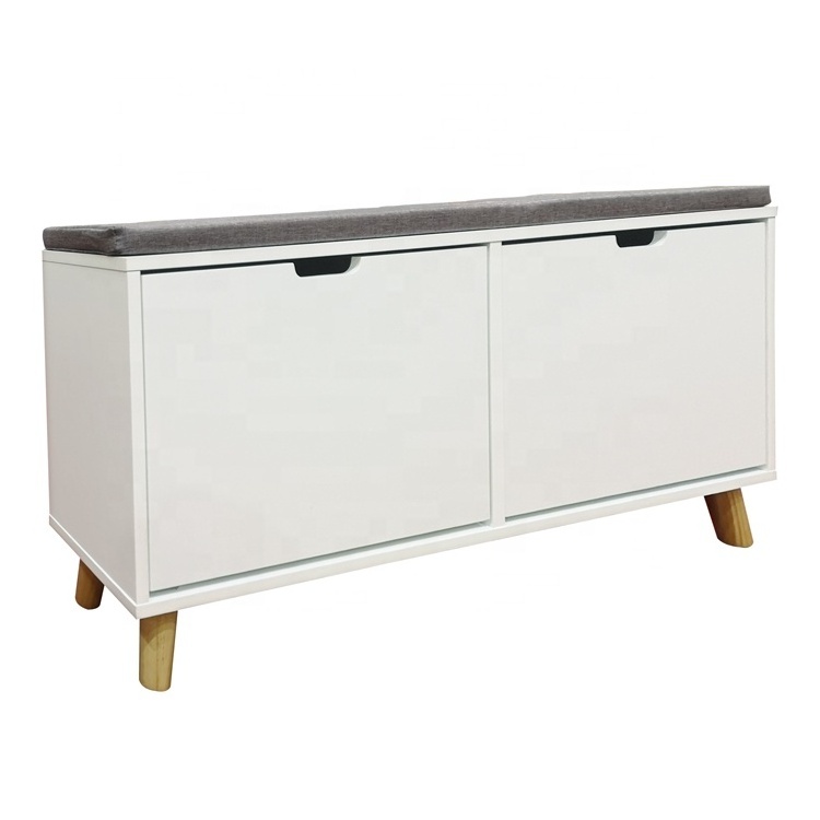 2022  new hot model two doors white shoe storage cabinet shoe bench with cushion