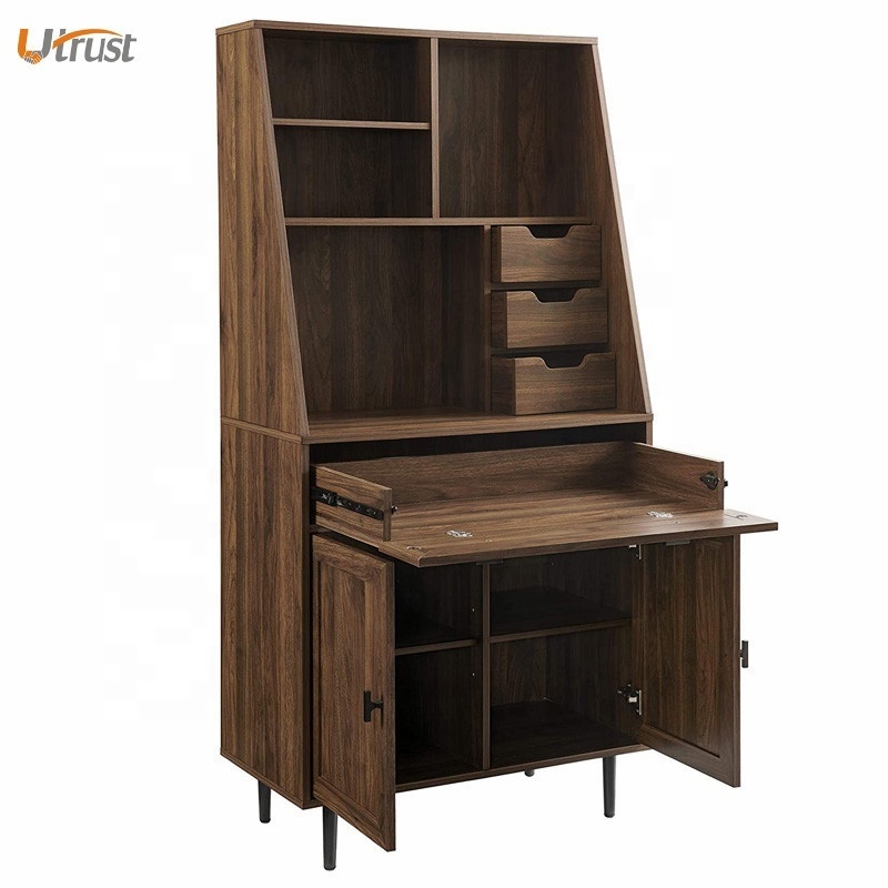 Quality best luxury dark walnut free standing kitchen durabox storage cabinets with sliding door cabinet pull out drawer storage