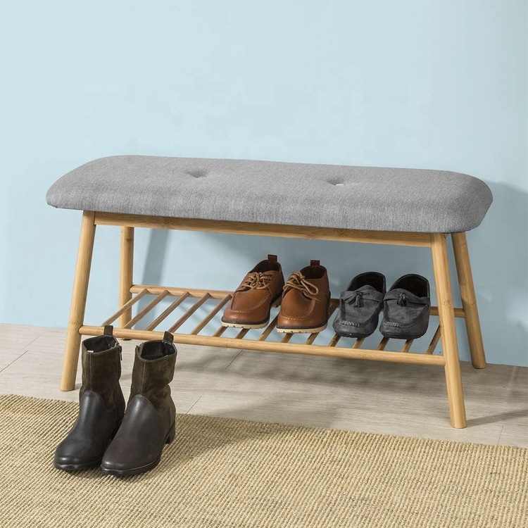 hottest cheap price  bamboo shoe rack bench with cushion