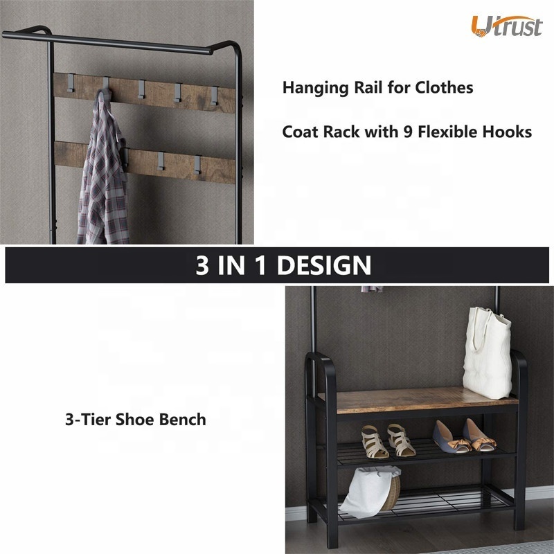 Stainless steel entryway coat rack and storage hat clothing garment floor stand rack metal tree coat hanger holder organizer