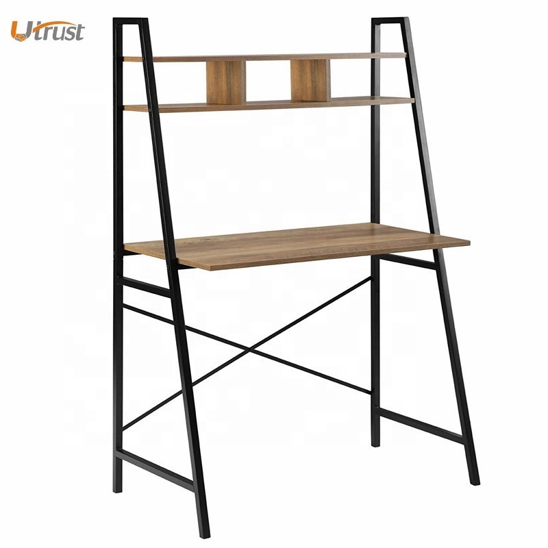 Industrial wood and metal x back ladder desk home office workstation writing ladder shelf new computer desk laptop office desk