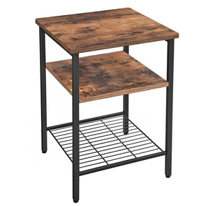 Vintage industrial metal and wood corner end table modern contemporary unique coffee end side table with shelves living room