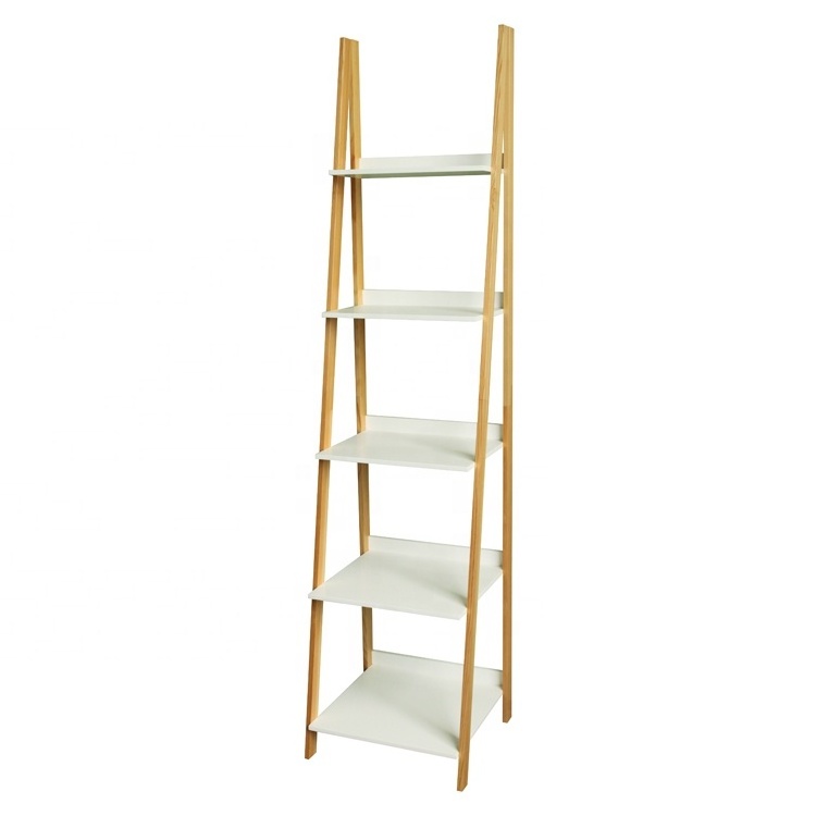 hot sale floor standing  5 tiers wooden shelf wall  display shelf corner wall shelf