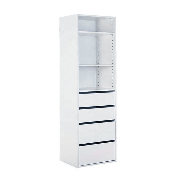 Simple design single size cloth closet wardrobe with 3 shelves & 4 drawers