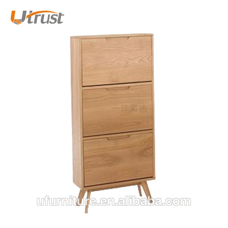 2022 new arrival natural color shoe rack cabinet wood with 3 tiers