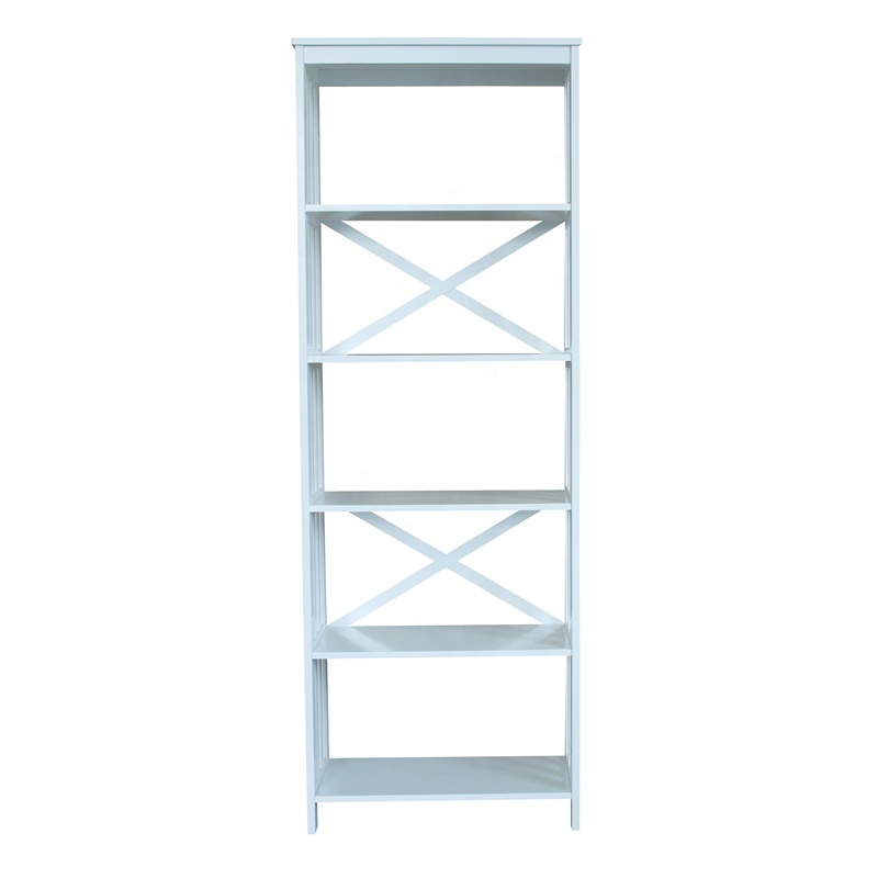 Industrial modern style tall shelves white office book shelf bookcase portable adjustable wood 5 tier bookshelf  bookcase