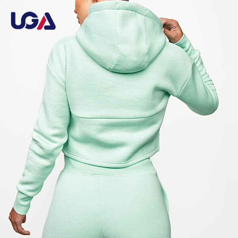 Wholesale Fitness Hoodie French Terry Side Split Sportswear Crop Top Hoodies For Women