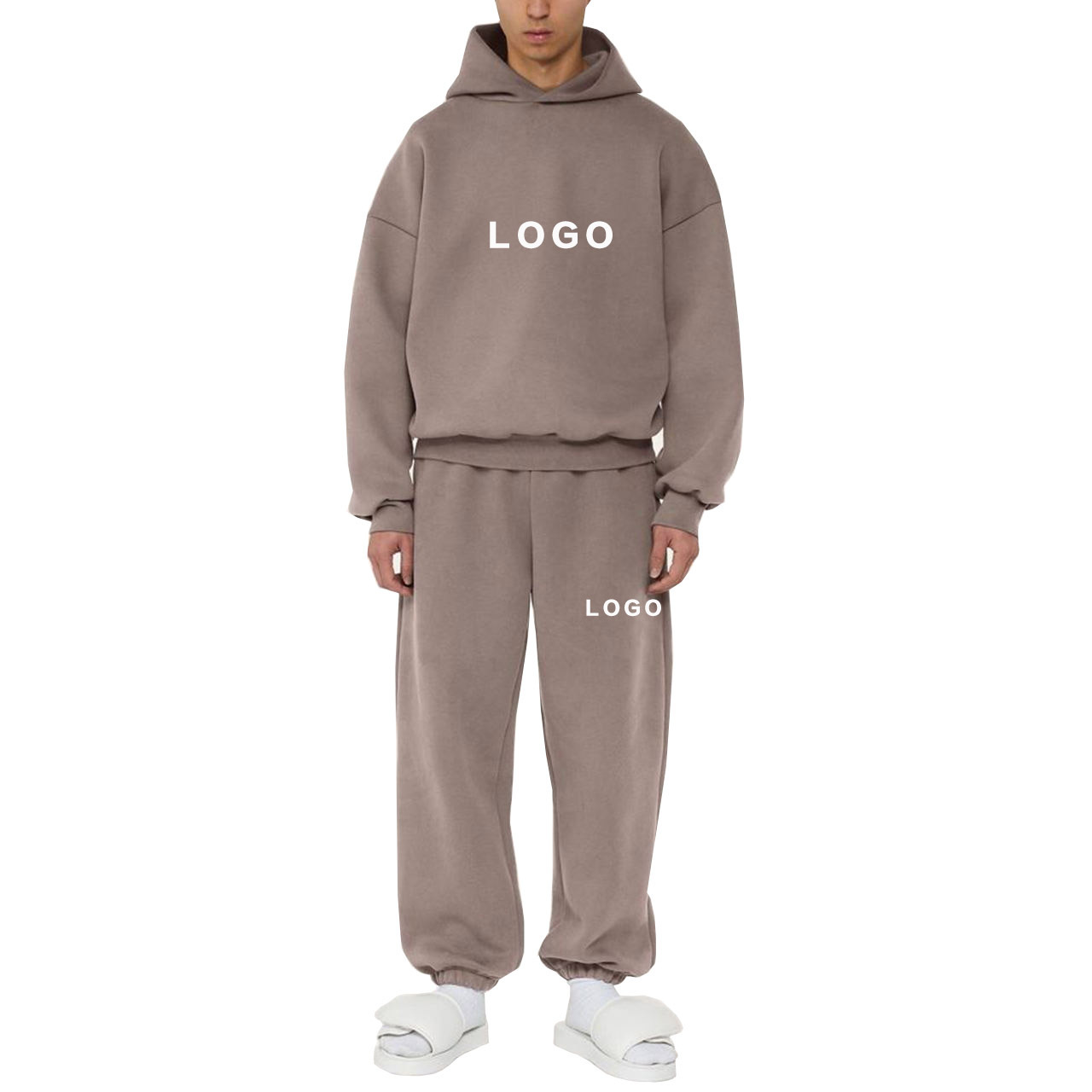 Custom Blank Men's Plain Hip Hop Heavyweight Cotton Hoodie Set 500gsm Clothing Sweatsuit Unisex Tracksuit For Men