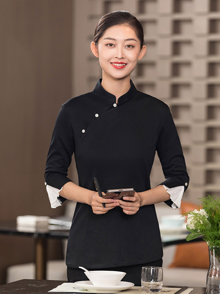 Casual shirt classic modern free stuff Chinese clothes work clothes hotel restaurant waiter uniform