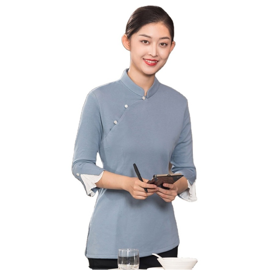 Casual shirt classic modern free stuff Chinese clothes work clothes hotel restaurant waiter uniform