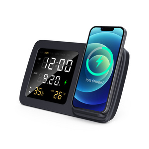 UGOOD 6 in 1 Wireless Charger Stand Desktop Multi functional Fast 3 in 1 Alarm Clock Wireless Charger With Light Up