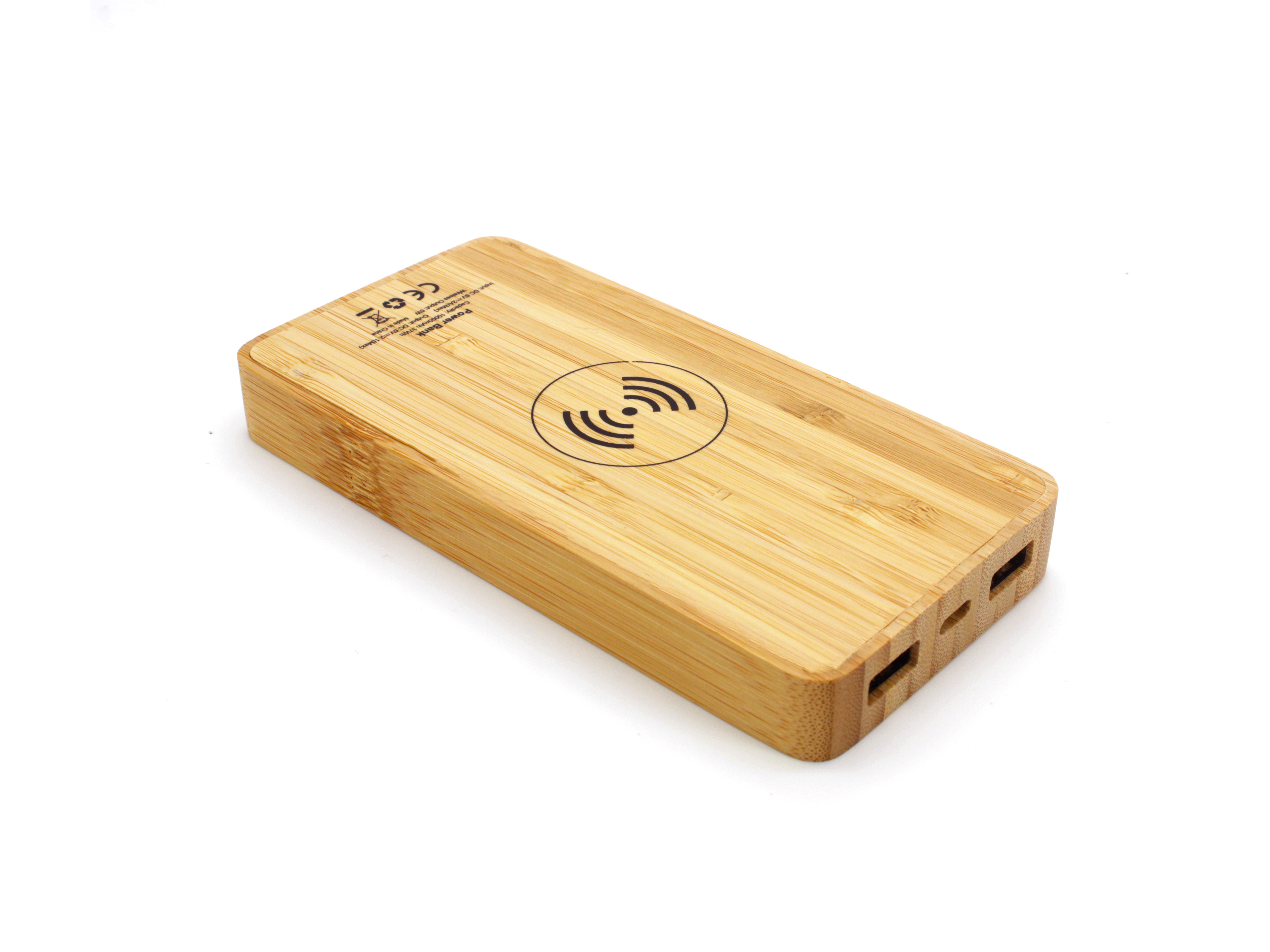 Eco-friendly Bamboo Casing Portable Wireless Solar Power Bank 10000mah for Phones