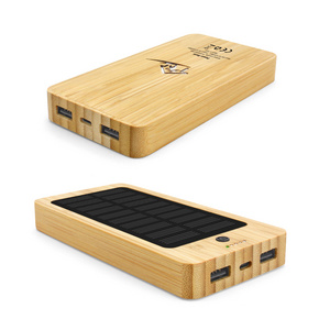 2023 Creative Wooden Carving Outdoor Portable Eco Friendly Bamboo Wood Led Light Up Powerbank 10000mah Solar Power Bank