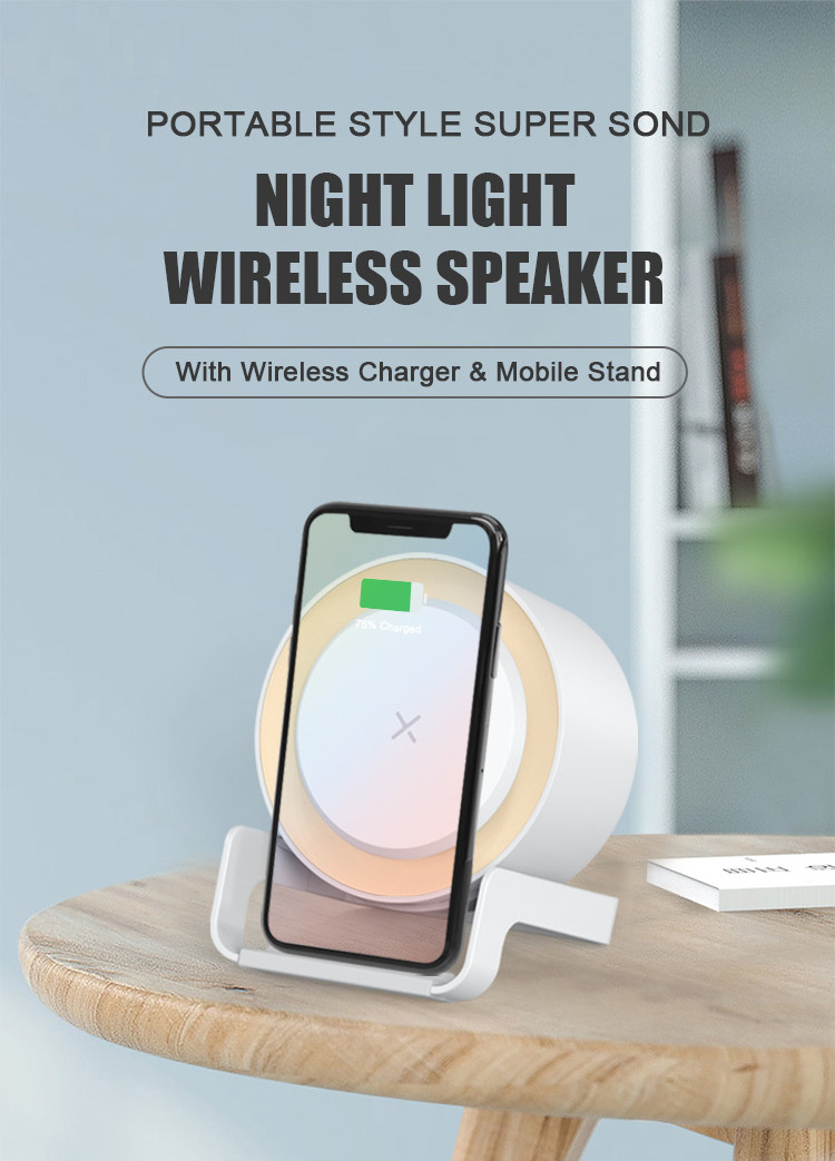 Wood Tech Bluetooth Speaker for Phone with LED Light Wireless Charger Best Selling Round Mini Bamboo Battery Plastic OEM