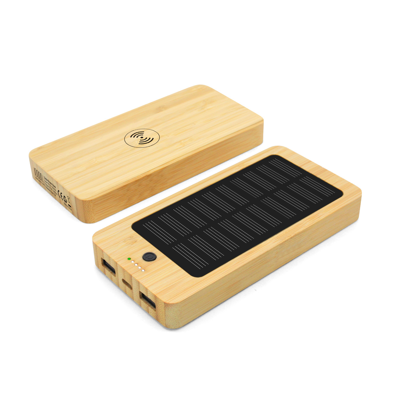 High Quality Solar Powerbank 10000mAh Eco Friendly Wood Bamboo Wireless Power Bank Charger