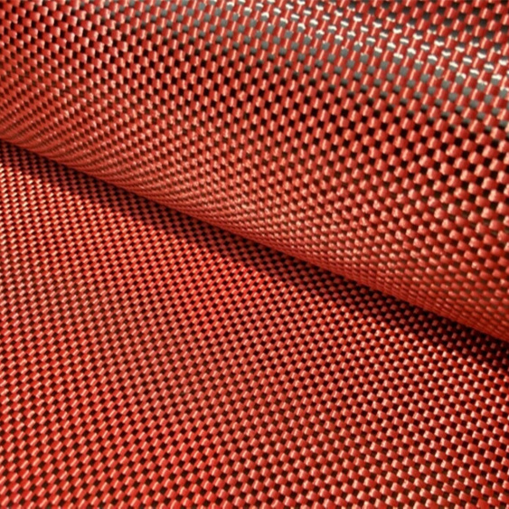 MU Customize Twill Coloured Aramid Carbon Fiber Hybrid Fabric Red Kevlars Carbon Fiber Fabric