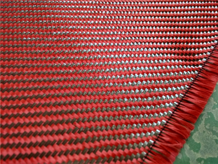 MU Customize Twill Coloured Aramid Carbon Fiber Hybrid Fabric Red Kevlars Carbon Fiber Fabric