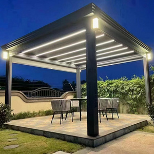 Aluminum louver roof pergola and gazebo outdoor with glass sliding doors and LED light