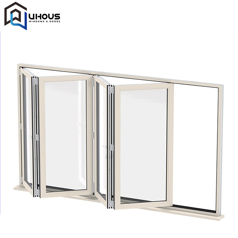 Australia Standard Horizontal Folding Windows Aluminium Double Glass Folding Frameless Windows