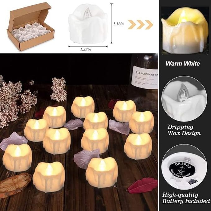 Hot Sale LED Flickering Flameless Tear Wave Tealight Candles Small Candle Tea Lights with Timer Operate For Wedding Party