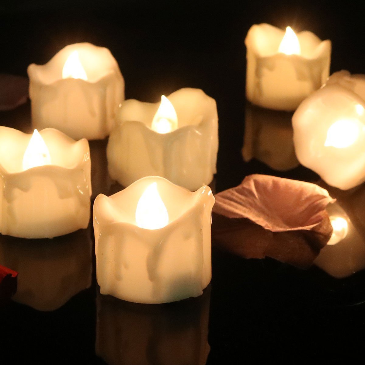 LED Flameless Tealight Candle with 6 Hours Timer Teardrop CR2032 Battery Operated Electronic Tea Candle Light for Decoration