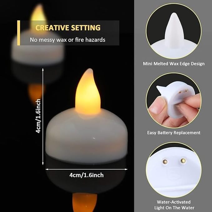 Wholesale Water Activated LED Tea Light Warm Yellow Flameless Floating LED Candle