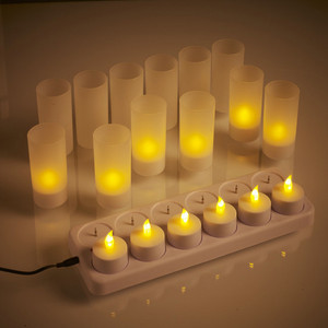 Hot Selling Set of 12 Warm White LED Rechargeable Tealight Candles for Home Party Decoration