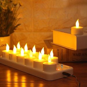 Set of 12 Amber Flickering Rechargeable LED Tea Light Candle LED Flameless Rechargeable Tealight Candle