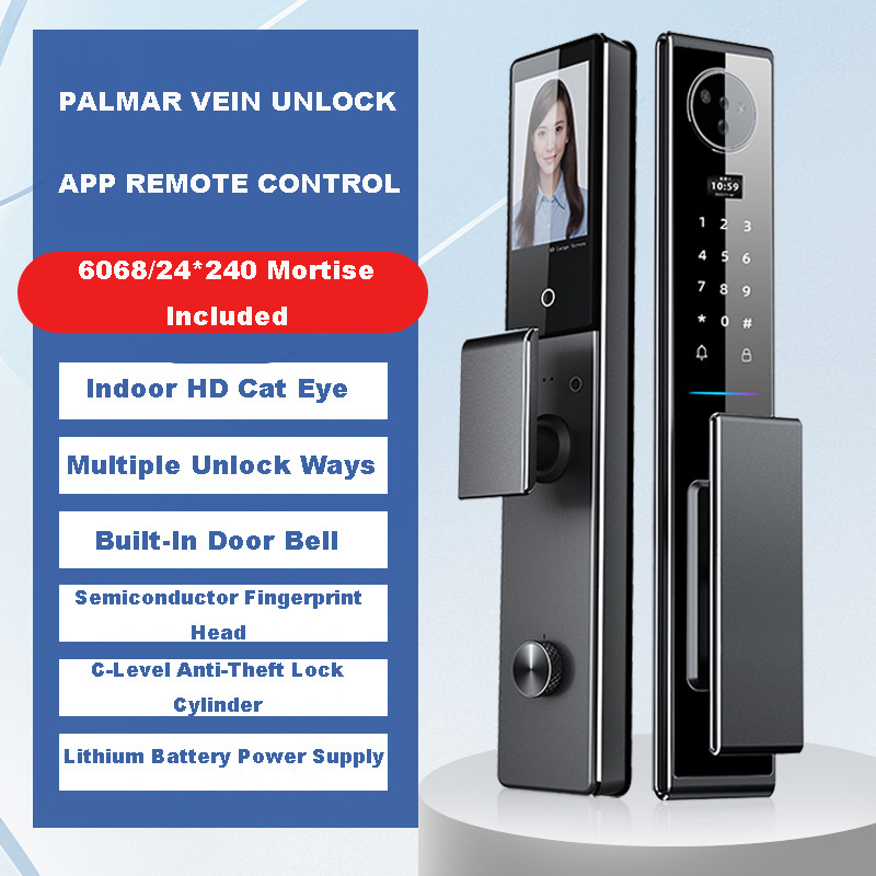 Safety Secure Intelligent Palmar Vein Smart Door Lock Electric App Outdoor Front Smart Face ID Recognition Door Lock With Camera