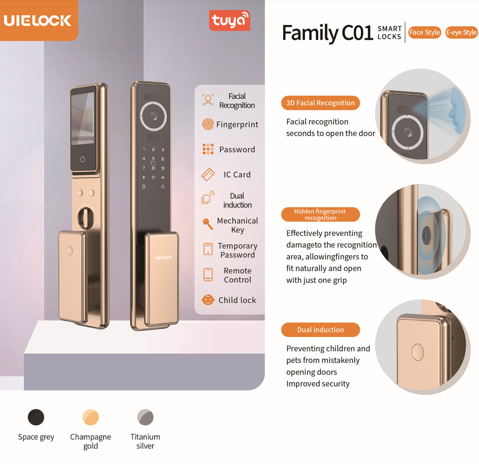 tuya automatic biometric lock rfid IC cardf Wifi APP combination 3D face fingerprint smart door lock with camera