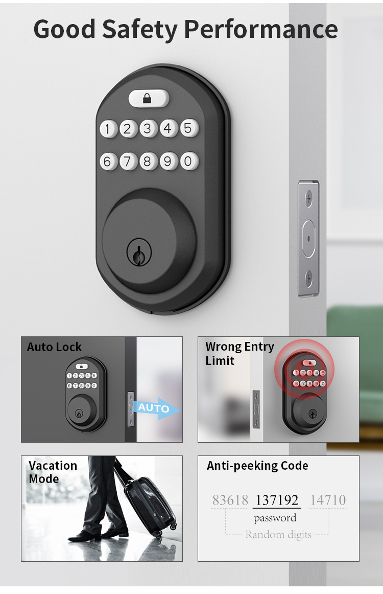 High Security Deadbolt Door Lock Smart Keyless Entry Door Lock with Keypads Digital Lock