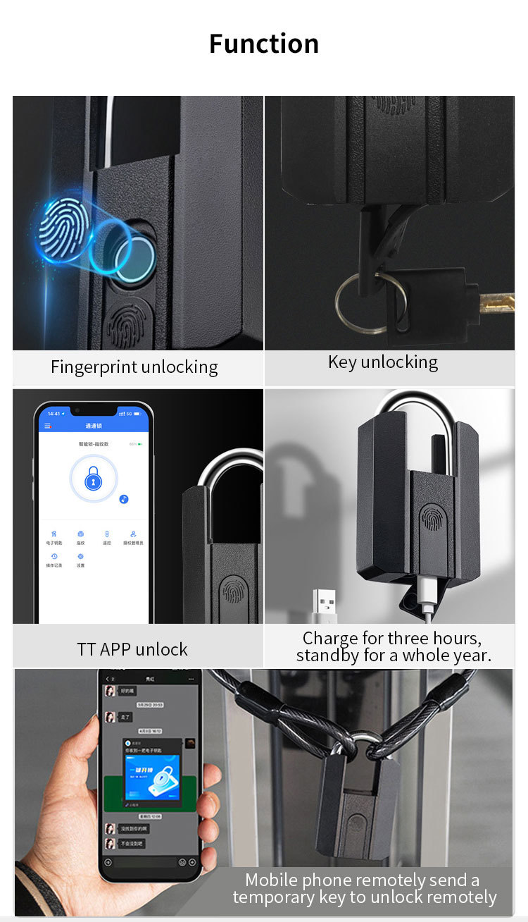 Ttlock Ble App Padlock Waterproof Ip67 Wholesale Manufacturer Digital Combination Fingerprint Padlock