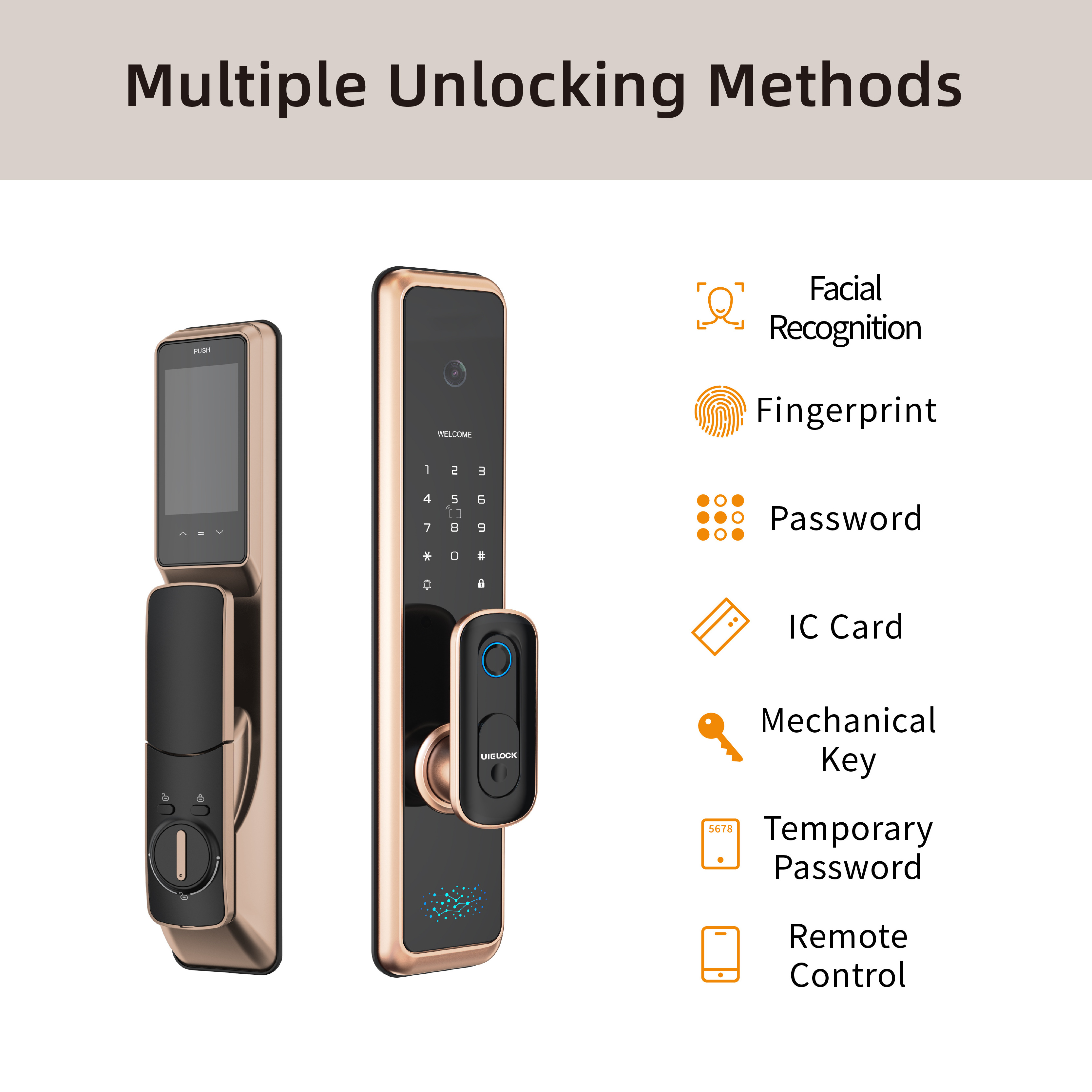 UIELOCK Wholesale Automatic Keyless Digital Biometric Fingerprint Lock Electric Face Recognition Door Lock For Outdoor Gate