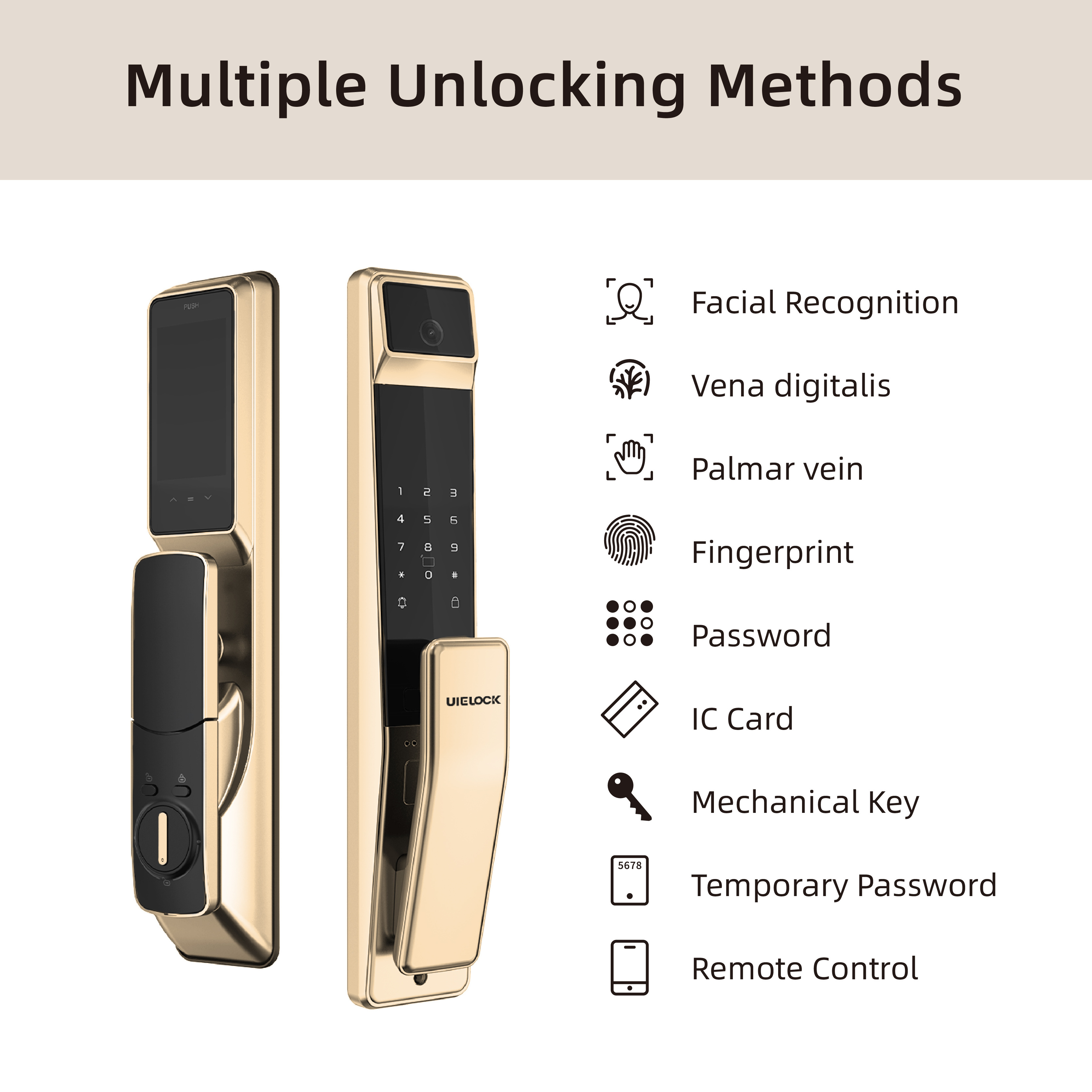 UIELOCK OEM outdoor smart door lock biometric lock fingerprint door handle digital keyless door locks with camera