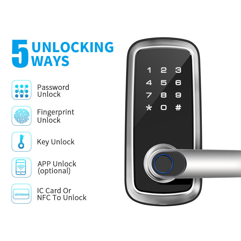 Bluetooth Tuya Smart Digital Lock Keyless Deadbolt Lock Fingerprint card Electric Handle Front Door Lock