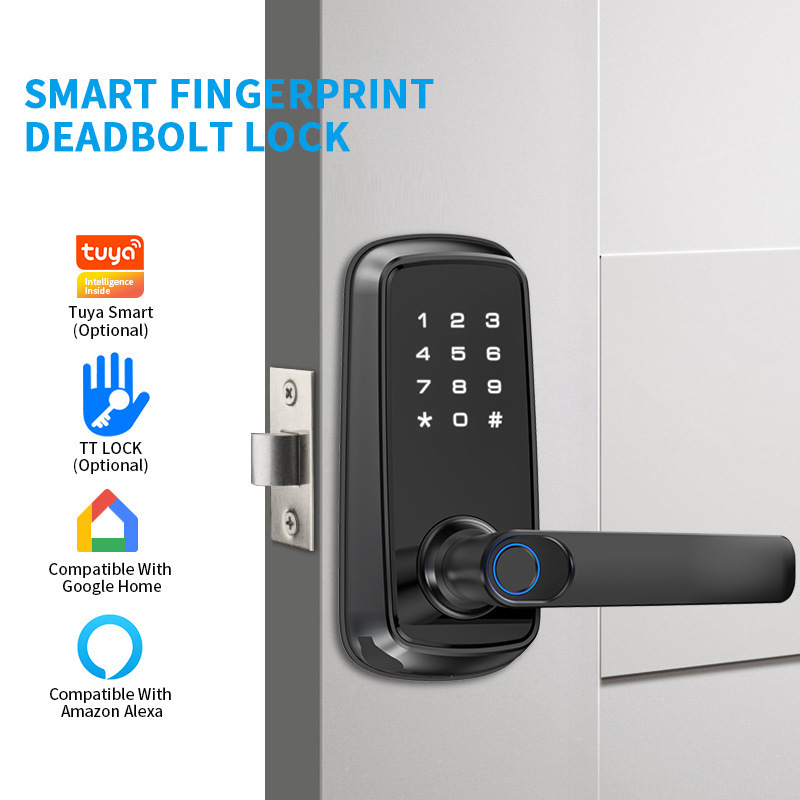 Bluetooth Tuya Smart Digital Lock Keyless Deadbolt Lock Fingerprint card Electric Handle Front Door Lock