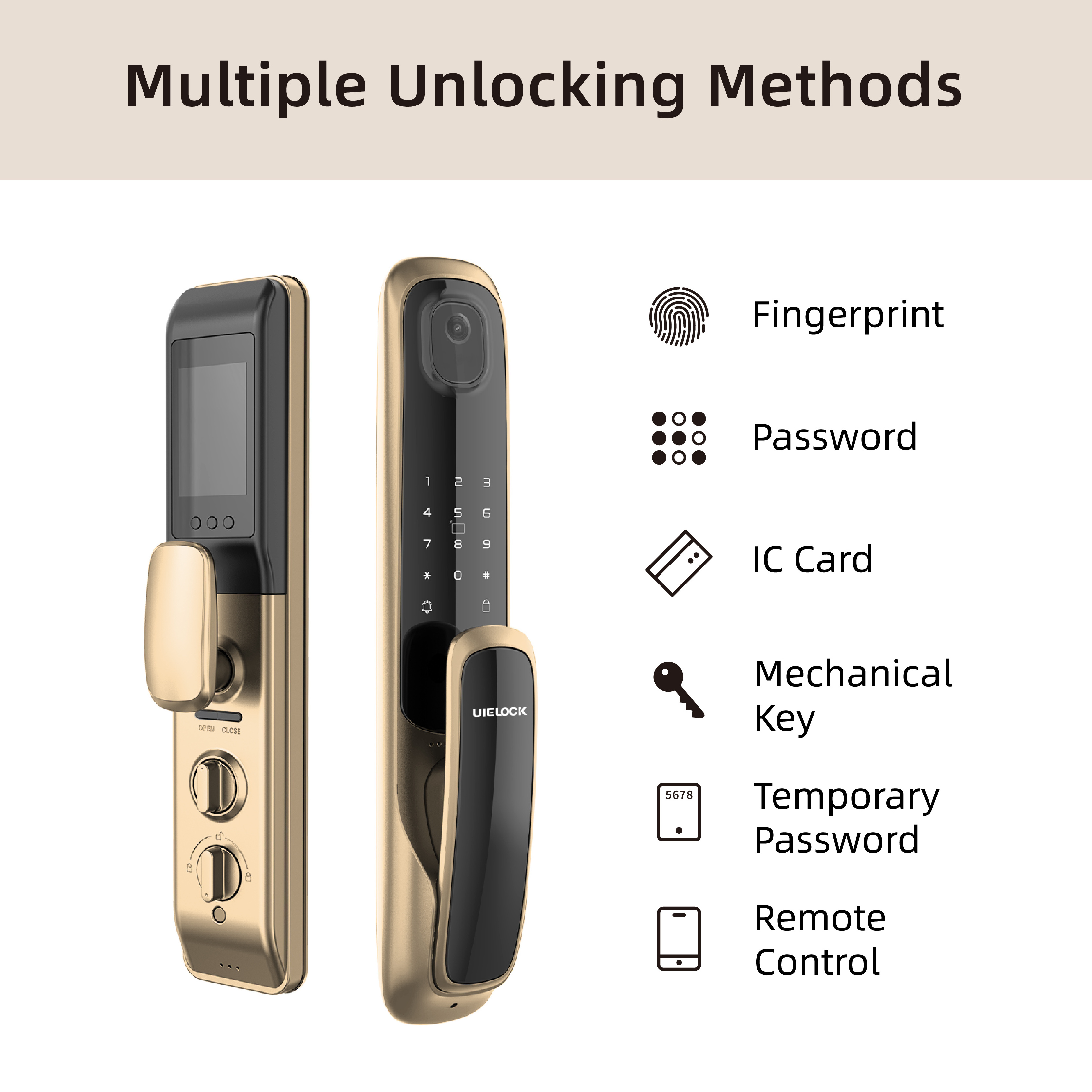 UIELOCK Waterproof Electronic Biometric Finger Print Lock Keyless Password Smart Lock With Camera Full Automatic Smart Door Lock