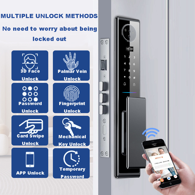 Safety Secure Intelligent Palmar Vein Smart Door Lock Electric App Outdoor Front Smart Face ID Recognition Door Lock With Camera