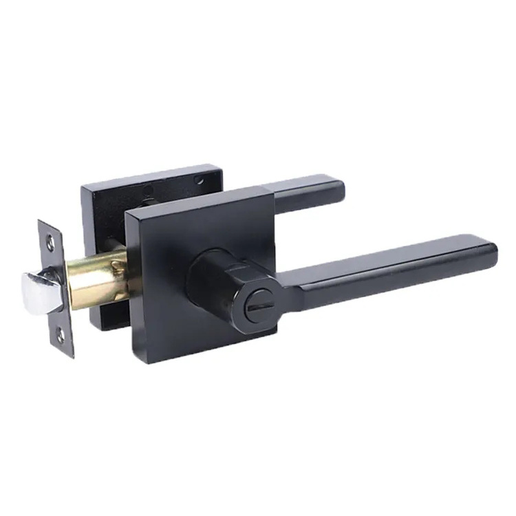 Heavy Duty Privacy Door Lever Matte Black Key entry lever lock for Bedroom Bathroom Interior Doors Left Right Handed Door Handle