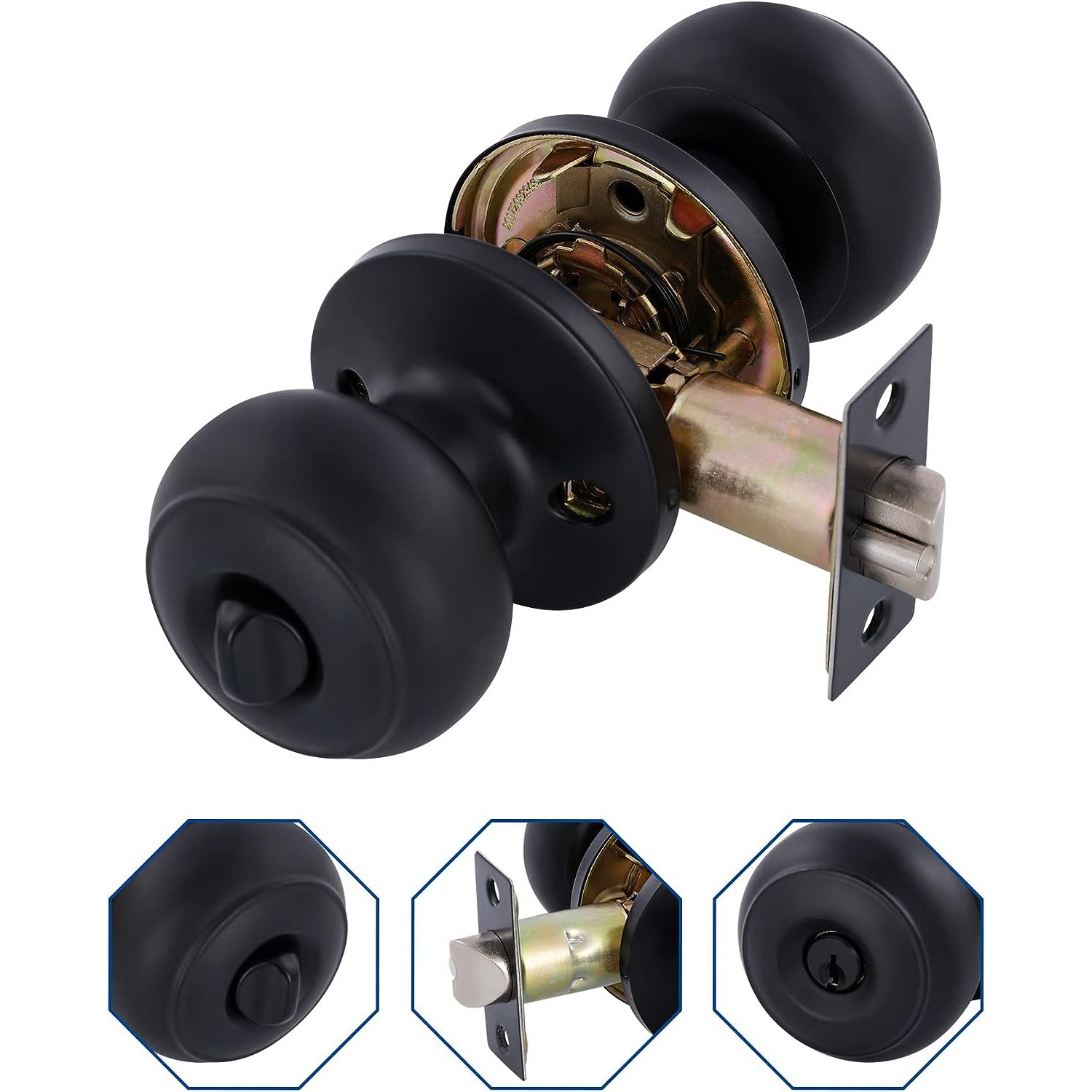 Keyed Alike Deadbolt Door knob Single Cylinder Deadbolt Lock Combo Set Classic Matte Black Exterior Door Knobs with Deadbolt